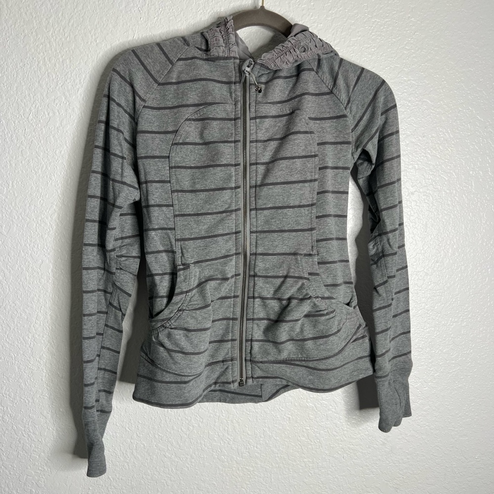 Lululemon Grey Striped Zip Up Sweatshirt Size 6